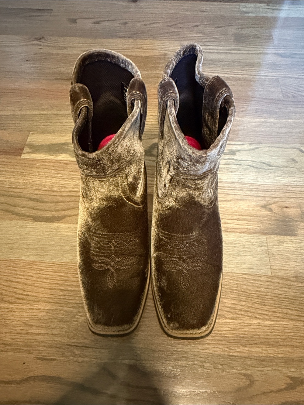 Justin Boots Velvet Western Ankle Booties in Brown